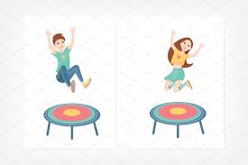 Kids Jumping On A Trampoline Kids Children Illustration Trampoline