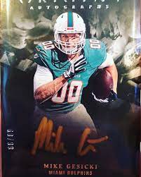 2018 Origins Mike Gesicki Gold Auto 99 Miami Dolphins Football Angryunicorn Football Helmets Dolphins Unicorn