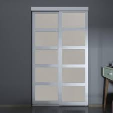 Colonial Elegance 60 In X 80 5 In 5 Lite Indoor Studio White Mdf Wood Frame With Frosted Glass Interior Sliding Closet Door Is605litew The Home Depot Sliding Closet Doors Modern Closet Doors