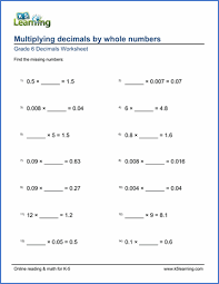 Select one or more questions using the checkboxes above each question. Grade 6 Multiplication Of Decimals Worksheets Free Printable K5 Learning