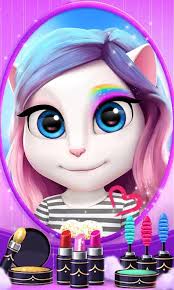 You can personalize its clothes, hairstyle, makeup, and more, and then help it grow and watch it to become your friend. My Talking Angela Apk For Android Download Free