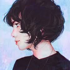 Curly Short Hair Study Bobcut Girl Portrait Digitalpainting Hair Illustration Girl Short Hair Painting Of Girl
