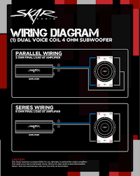 The following diagrams are the most popular wiring configurations when using dual voice coil woofers. Dual Voice Coil Subwoofer Wiring Guides Skar Audio Knowledge Base Help Desk
