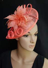 Coral Sinamay Wedding Fascinator Hats Corsage Flower Feather Hair Band Headband Fascinator Hats Diy Sinamay Fascinator Fascinator