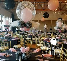 Pink, white and black party ideas for either a birthday party, elegant baby shower, bridal shower, bachelorette party, or engagement party!. Pink And Black Balloon Centerpieces For A Night In Paris Themed First Birthday Pa Paris Theme Party Paris Themed Birthday Party Paris Theme Party Decorations