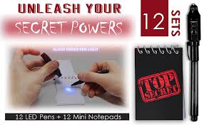 Amazon Com Herofiber Invisible Ink Spy Pen Black With Uv Light 12 Pack Mini Top Secret Notepads 12 Pack Perfect Favor For Spy Parties Stocking Stuffers Pinatas Science Fairs