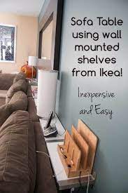 Sold by ami ventures inc. Building A Sofa Table Using Ikea Ekby Wall Mounted Shelves Built In Sofa Ikea Living Room Ikea Shelves