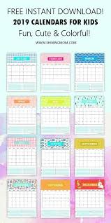 2019 Free Printable Calendar For Kids Fun Cute Colorful Kids Calendar Free Printable Calendar Planner Printables Free
