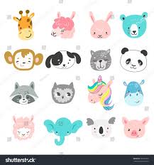 Set Of Cute Hand Drawn Smiling Animals Characters Cartoon Zoo Vector Illustration Giraf Cute Animal Illustration Smiling Animals Cute Animal Drawings Kawaii