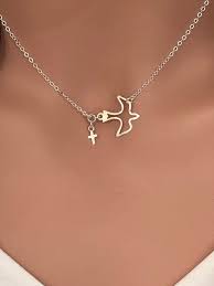 Faith Jewelry, Confirmationg Gift, Spiritual Dove Wt Cross Necklace,  Blessed Dove Necklace, 925 Silver or 14k Gold Fill,graceful Dove Cross