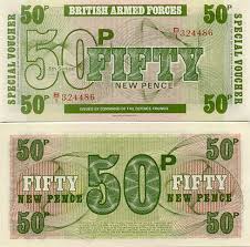 Great Britain 50 New Pence 1972 British Armed Forces Special Vouchers World Coins Currency Design Bank Notes