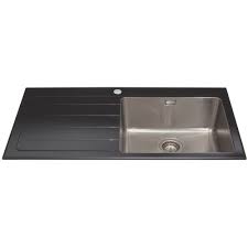 This top quality stainless steel sink comes with an oversized bowl large enough to easily accommodate your kitchenware. Cda Kvl01lbl 1 0 Bowl Black Glass Stainless Steel Kitchen Sink Lh Drainer