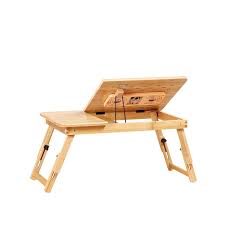 Összecsukható laptop asztal, VIENOD, bambusz, kihúzható lábak, 50*30*25 cm,  négy pozícióban állítható, ventilátorral, hűtőnyílásokkal