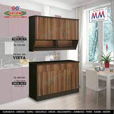 Tiap pintu terdiri dari tiga rak simetris yang cocok untuk penataan piring dan gelas dengan leluasa. Kitchen Set Murah Mewah Minimalis Warna Coklat Jati Ada Rak Tempat Bumbu Shopee Indonesia