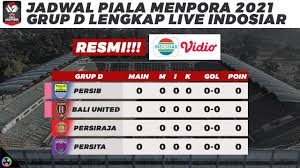 Berikut ini adalah jadwal lengkap perempat final piala menpora 2021 lengkap dengan jam tayang pertandingan. Jadwal Lengkap Piala Menpora 2021 Grup D Live Indosiar Persib Bali United Persita Persiraja Youtube