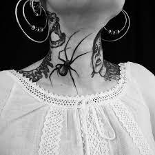Girlish Long Legged Spider Tattoo In Black On Neck Spider Tattoo Neck Tattoo Scary Tattoos