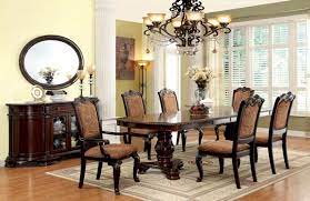 This dining room is a bit more traditional, with upholstered head chairs paired with side chairs that have a rustic vibe. Furniture Of America Cm3319t Bellagio Formal Dining Room Set With Fabric Upholstered Chairs Dallas Designer Furniture