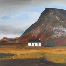 Scottish Highland Cottage With Mountain Impressionist Painting Of Croft Cottage With Mountain 2019 Acrylic Painting By Eleanore Ditchburn Mountain Painting Canvas Mountain Painting Acrylic Impressionist Paintings Acrylic