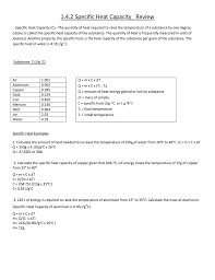 What is the equation for finding specific heat? 1 4 2 Specific Heat Capacity Review
