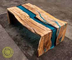 Double Waterfall Live Edge River Coffee Table With Glowing Resin In 2020 Live Edge Coffee Table Resin Table Live Edge