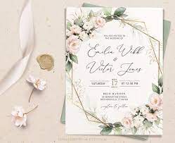Blush Floral Wedding Invitation Template Blush Wedding Invite Etsy Wedding Invitation Templates Floral Wedding Invitations Blush Wedding Invitations