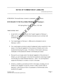 Does a landlord not renewing a lease need a reason? Notice Of Termination By Landlord Canada Legal Templates Agreements Contracts And Forms