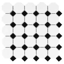 Black And White Porcelain Mosaic Tile White And Black Dot Octagonal Ii Porcelain Mosaic Porcelain Mosaic Porcelain Mosaic Tile Mosaic Flooring