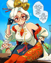 breasts glasses link link (tears of the kingdom) purah purah  (tears of the kingdom) red eyes snegovski tears of the kingdom text the  legend of zelda white hair 