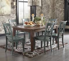 Signature Design By Ashley Mestler 7 Piece Table Set With Antique Blue Side Chairs Beck S F Rustic Dining Room Table Rustic Kitchen Tables Side Chairs Dining