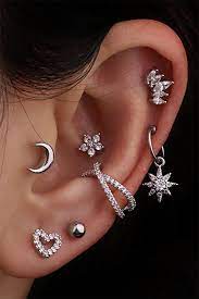 Keily Cute Crystal Flower Star Sun Heart Hoop Ring Ear Piercing Jewelry Different Ear Piercings Earings Piercings Cool Ear Piercings