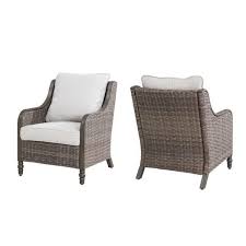 Hampton Bay Windsor Brown Wicker Outdoor Patio Lounge Chair With Cushionguard Biscuit Tan Cushions 2 Pack A211004300 The Home Depot Patio Lounge Chairs Lounge Chair Outdoor Patio Lounge
