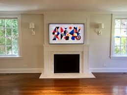 I found the studs with a stud finder and marked them on the wall. 65 Samsung The Frame Art Tv Contemporary Living Room New York By Vincent Designs Inc Houzz