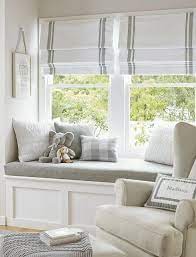 Pottery Barn Roman Shades Love The Idea Of 2 Shades On The Big Window Instead Of Trying To Find Huge Blinds Shades For Whole Home Window Seat Window Benches