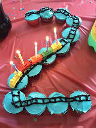 Train Theme Birthday Party Cupcakes For A Two Year Old Train Theme Birthday Party Trains Birthday Party Boy Birthday Party Themes