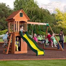 Backyard Discovery Springwood Wooden Swing Set Walmart Com Wooden Swing Set Wooden Swings Swing Set