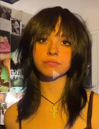 Medium length wolf shag cut with bangs for thick hair