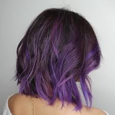 Brown Bob With Purple Balayage Purple Balayage Hair Styles Short Purple Hair