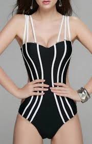 Black And White Striped Swimsuit One Piece Black And White Stripes Backless Spaghetti Straps One Piece Swimwear Black White Stripes Swimsuit Fashion Black Swimwear Fashion One Piece Swimwear
