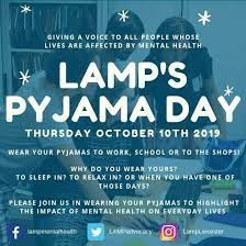 Keep calm and carry on. Pyjama Day Celebrating World Mental Health Day 2019 Lamp Advocacy