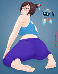 mei (overwatch), overwatch, overwatch 1, absurdres, highres, barefoot, feet,  glasses, hair bun, nail polish, single hair bun, soles, toes - Image View -  | Gelbooru - Free Anime and Hentai Gallery