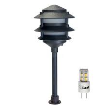 Outdoor Led Landscape Lighting Black 3 Tier Pagoda Path Light Warm White Low Voltage