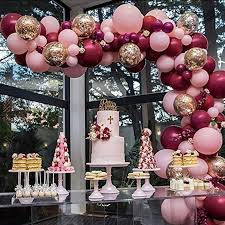 16ft Burgundy Wine Red Rose Gold Pink Balloon Bouquet Etsy In 2020 Gold Birthday Party Decorations Confetti Balloons Wedding Bridal Shower Balloons