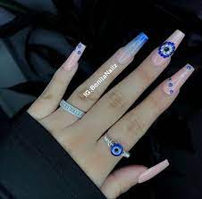 Mal De Ojo Nails In 2021 Evil Eye Nails Acrylic Nails Coffin Pink Simple Acrylic Nails