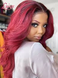 Burgundy Ombre Color Brazilian Human Hair 13x6 Lace Front Wig Wavy  Hairstyle Beginners Friendly Lwigs409