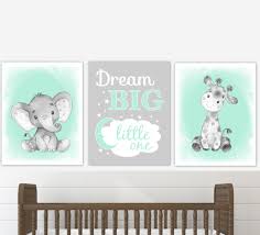 Mint Green Safari Animals Baby Nursery Art Elephant Decor Etsy
