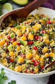 Some bean salads use all canned beans, but i prefer mixing in some fresh green beans and bright yellow wax beans now that it's summer. Quinoa Black Bean Salad With Mangos Avocados Cooking Classy