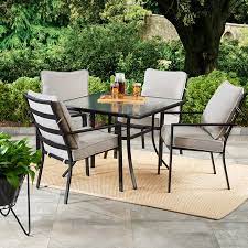 Mf studio 37 outdoor dining table patio bistro metal steel slat table with 1.7 umbrella hole, black. Mainstays Richmond Hills 5 Piece Outdoor Patio Dining Set With Cushions Walmart Com Walmart Com