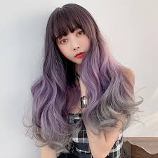 Wavy Purple Gray Gradient Wig Se20440 Korean Hair Color Dyed Hair Korean Hair Dye