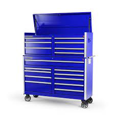International Tech Series 54 In 17 Drawer Tool Chest And Cabinet Combo Blue Vrc 5417bu The Home Depot Tool Chest Soft Close Drawer Slides Tools