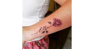 Black and white rose flower with leaves and stem decorative element for tattoo greeting card weddin white rose tattoos rose flower tattoos. Rose Stem Name Tattoo 68 Tattoo Ideas For Showing Off Your Kids Names In 2020 Popsugar Family